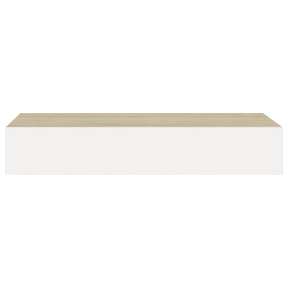 Wall-mounted Drawer Shelf Oak and White 60x23.5x10cm MDF