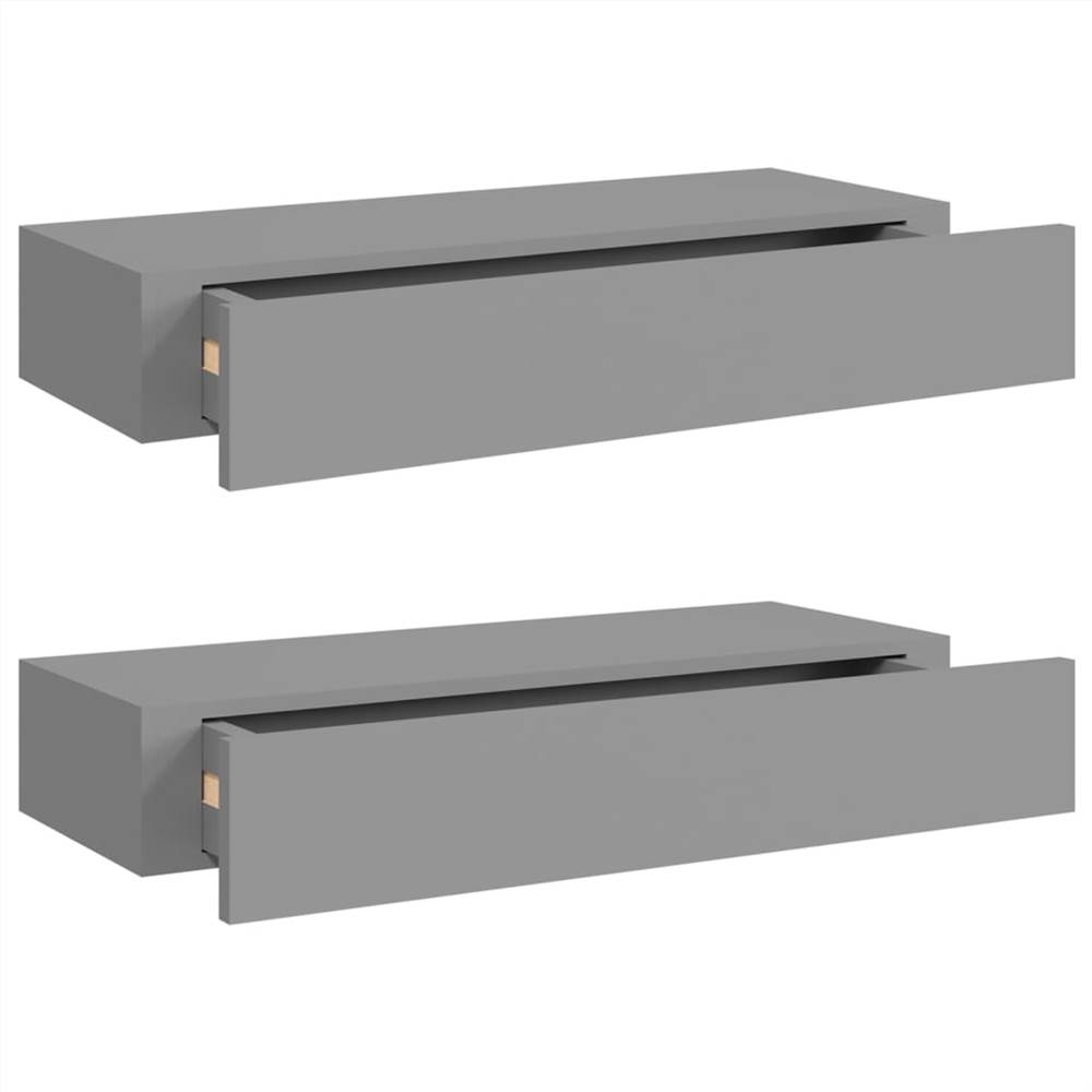 Wall-mounted Drawer Shelves 2 pcs Grey 60x23.5x10cm MDF