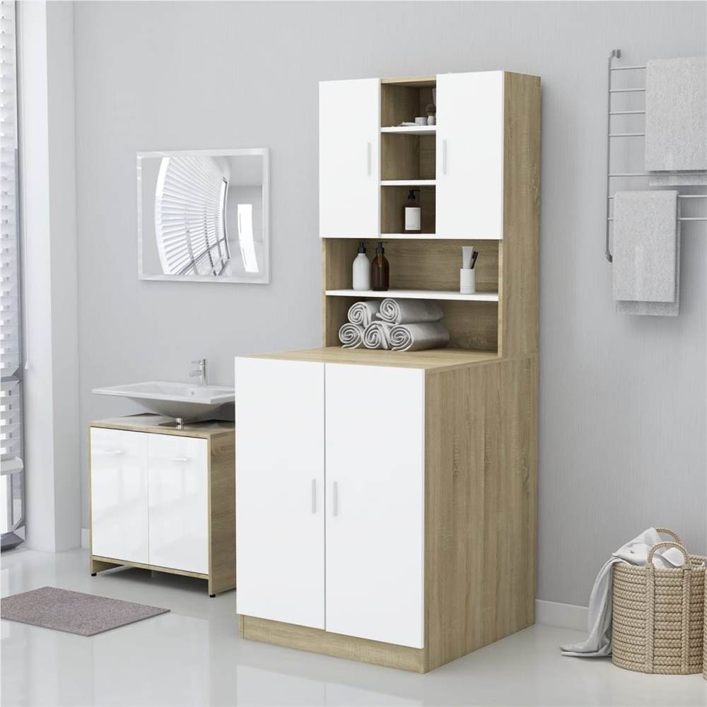 Washing Machine Cabinet White and Sonoma Oak