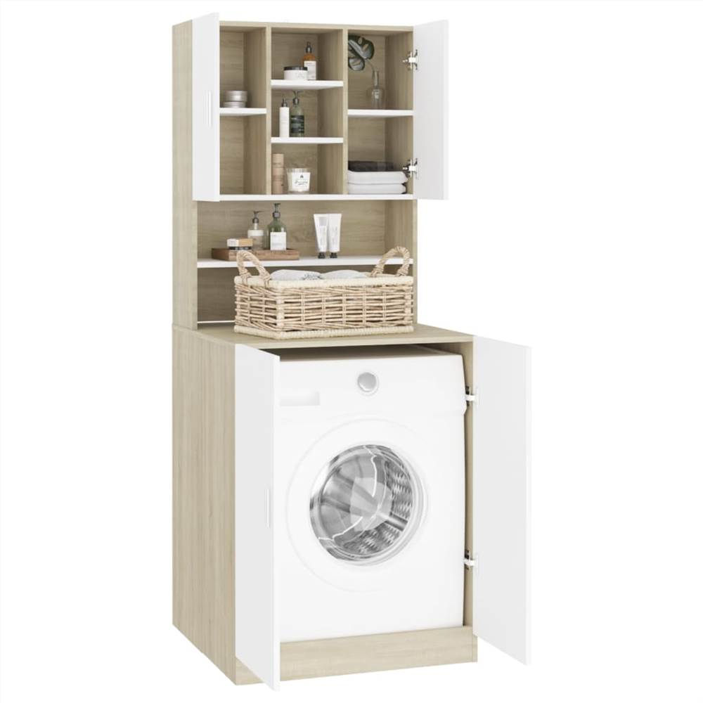 Washing Machine Cabinet White and Sonoma Oak