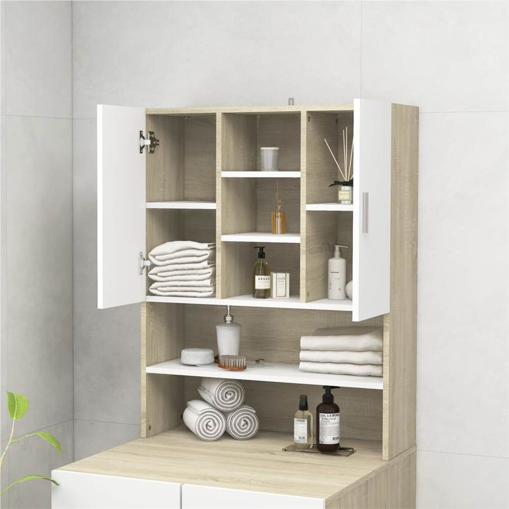 Washing Machine Cabinet White and Sonoma Oak