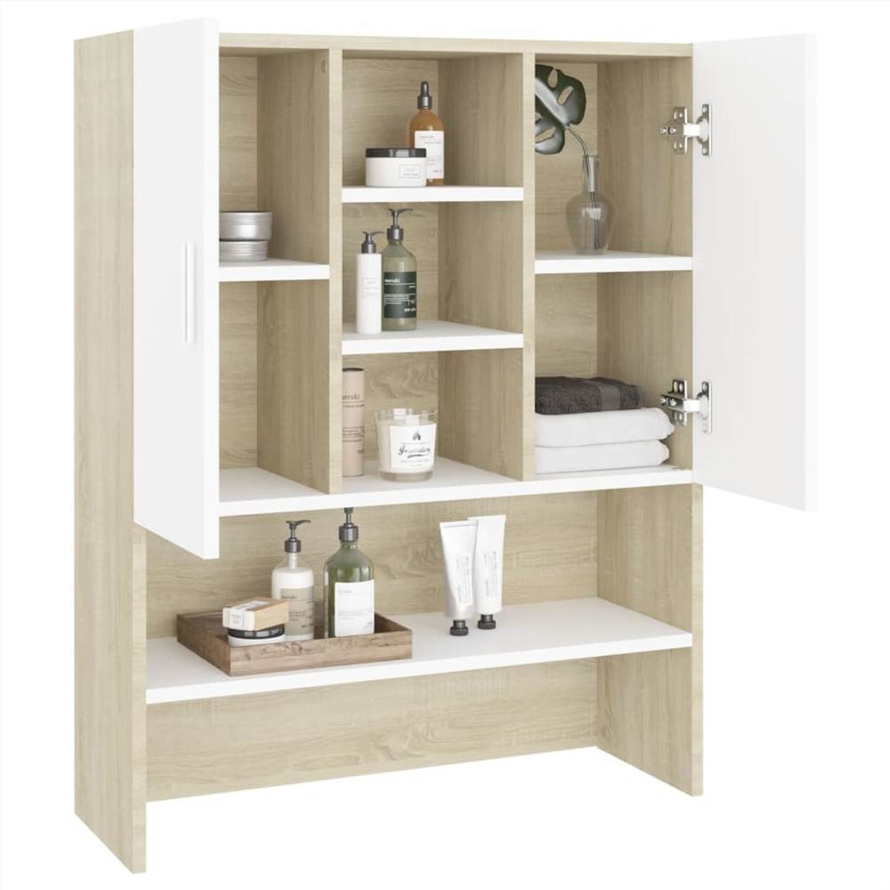 Washing Machine Cabinet White and Sonoma Oak