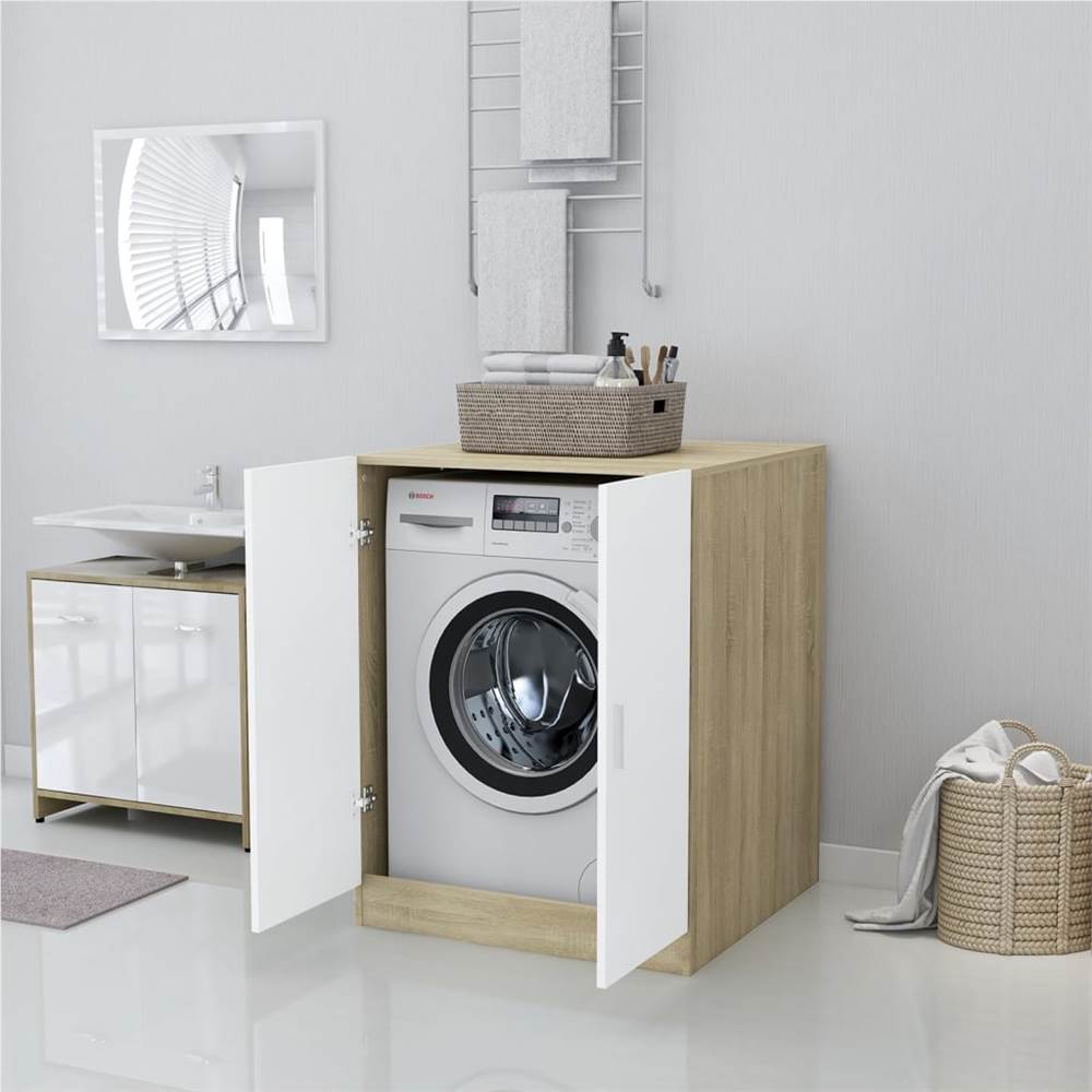 Washing Machine Cabinet White and Sonoma Oak