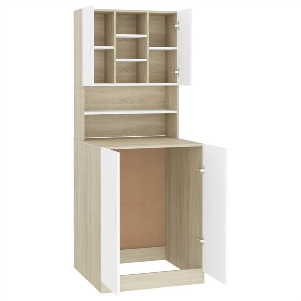 Washing Machine Cabinet White and Sonoma Oak