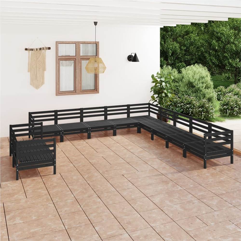 11 Piece Garden Lounge Set Solid Pinewood Black