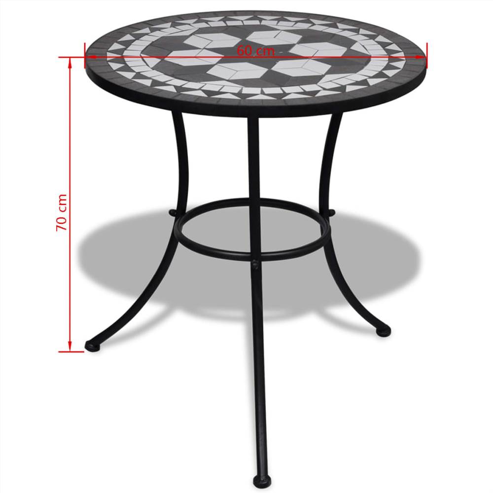 3 Piece Bistro Set Ceramic Tile Black and White