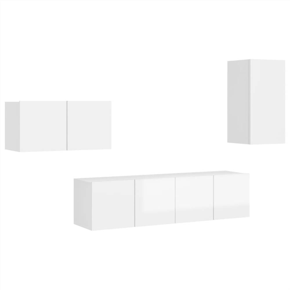 3079307 4 Piece TV Cabinet Set High Gloss White Chipboard (804528+803338)