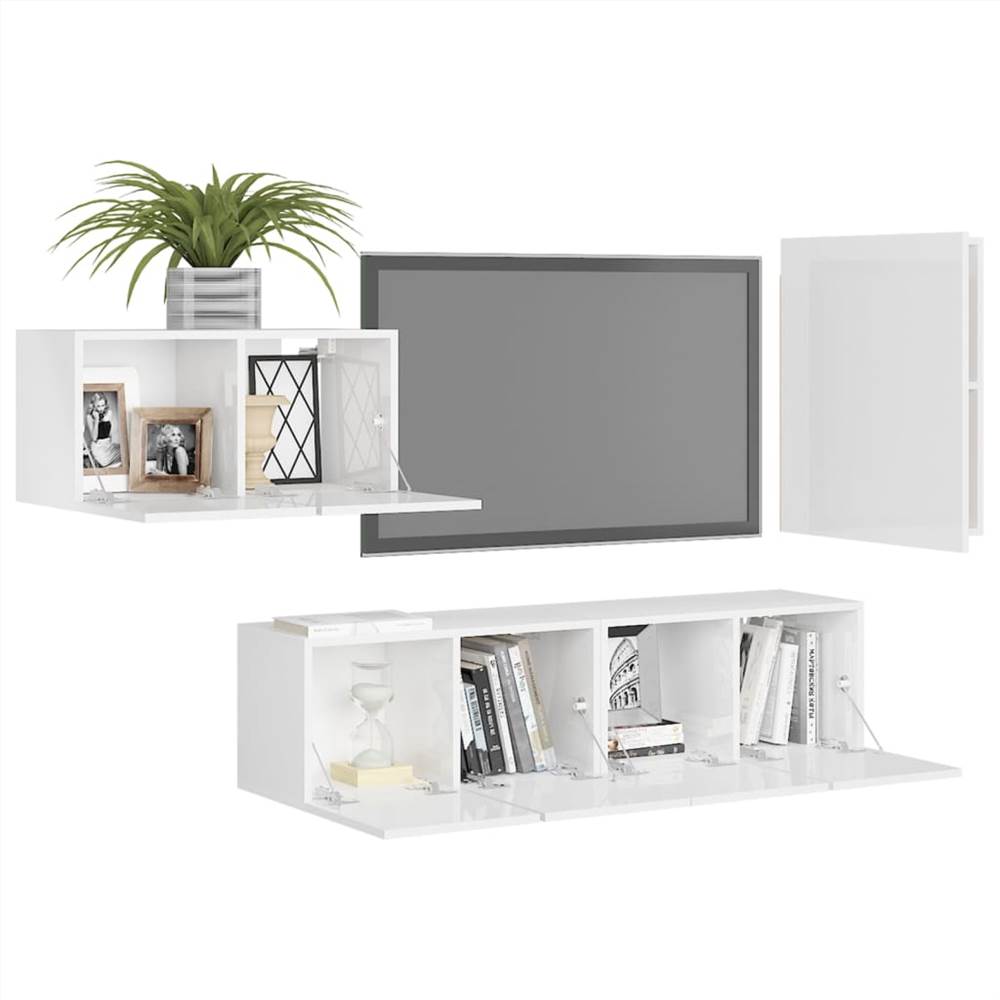 3079307 4 Piece TV Cabinet Set High Gloss White Chipboard (804528+803338)