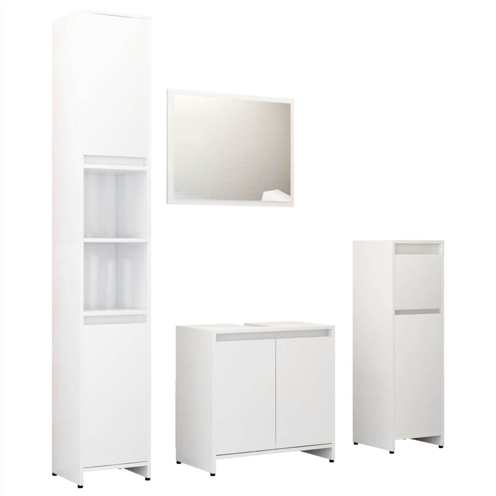 4 Piece Bathroom Furniture Set High Gloss White Chipboard