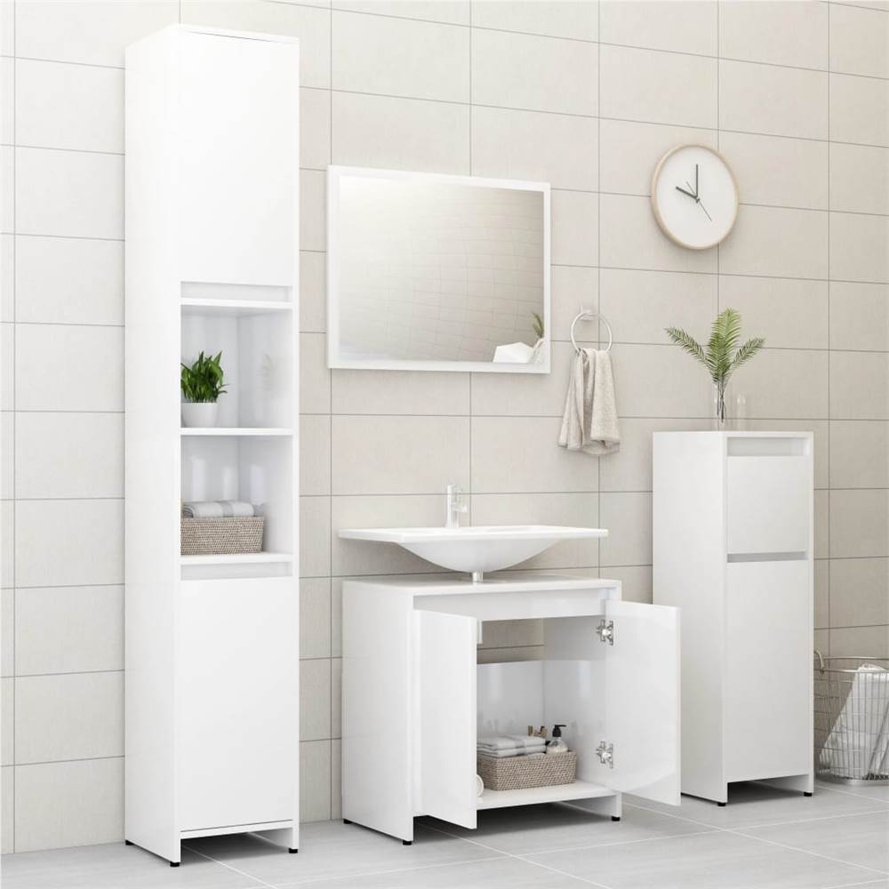 4 Piece Bathroom Furniture Set High Gloss White Chipboard