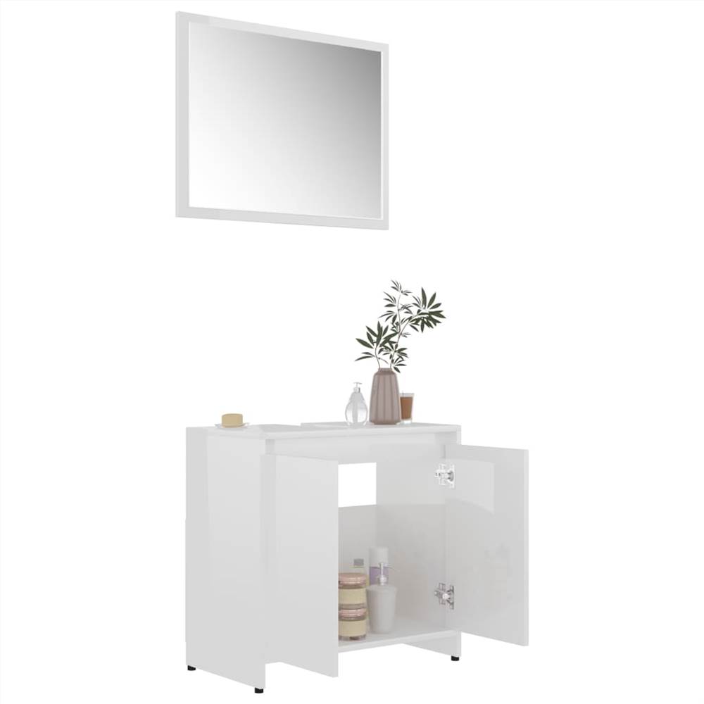 4 Piece Bathroom Furniture Set High Gloss White Chipboard