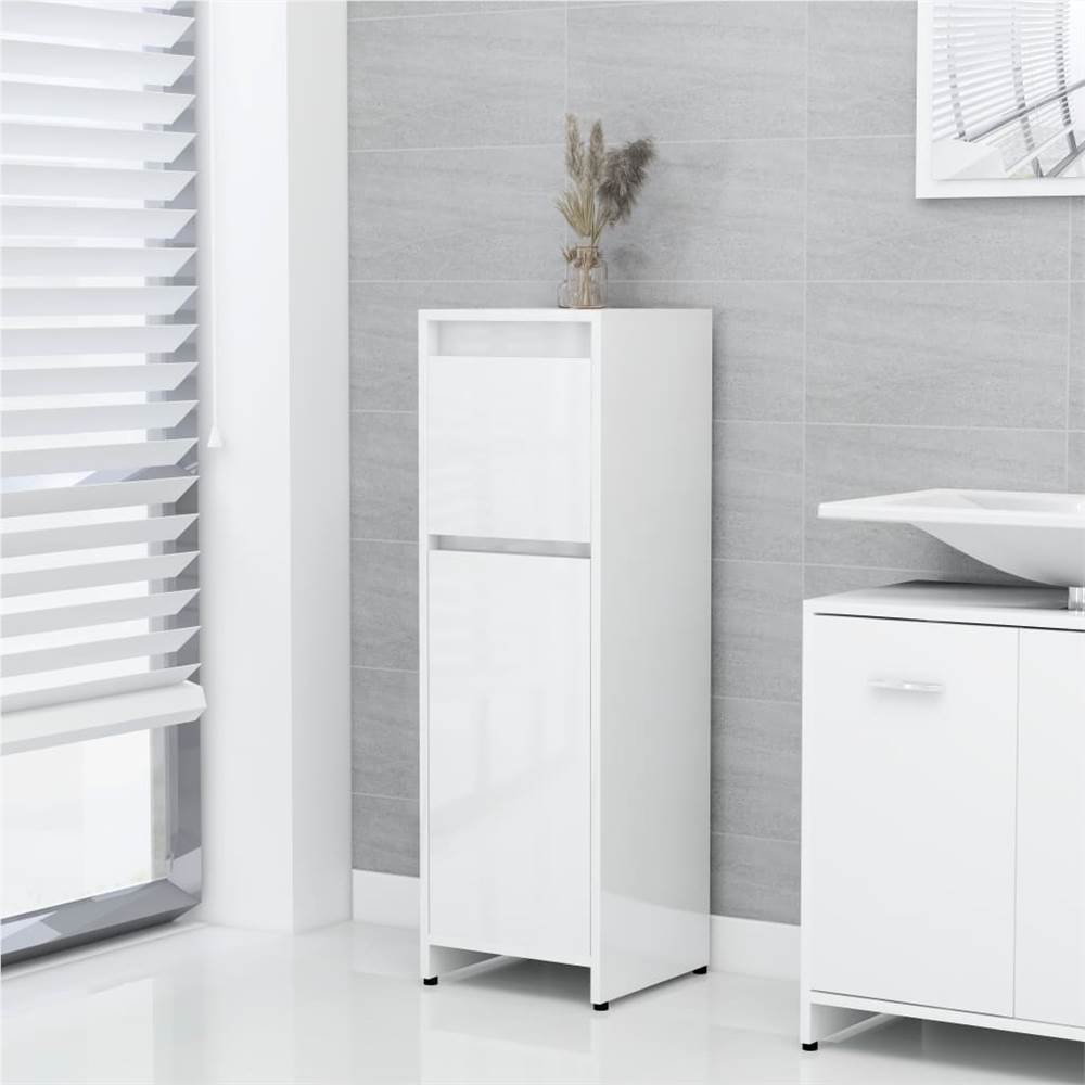 4 Piece Bathroom Furniture Set High Gloss White Chipboard