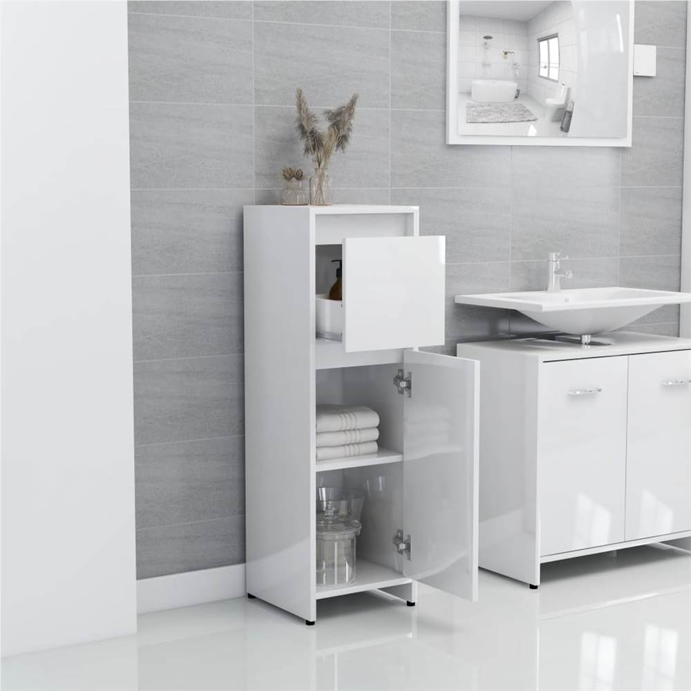 4 Piece Bathroom Furniture Set High Gloss White Chipboard