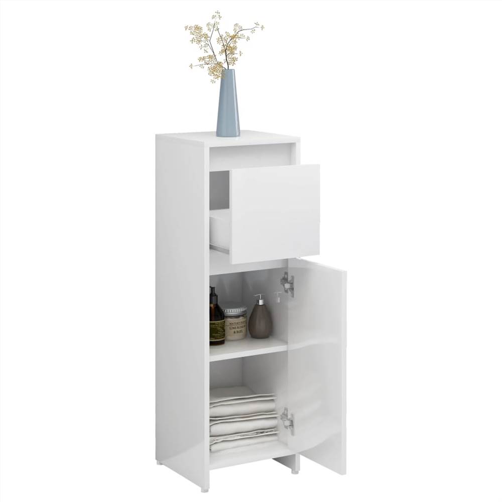 4 Piece Bathroom Furniture Set High Gloss White Chipboard