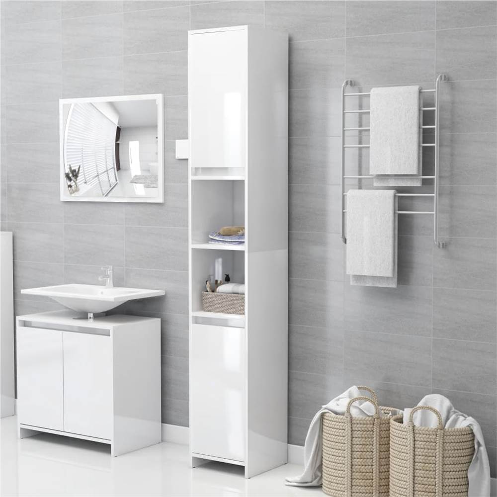 4 Piece Bathroom Furniture Set High Gloss White Chipboard