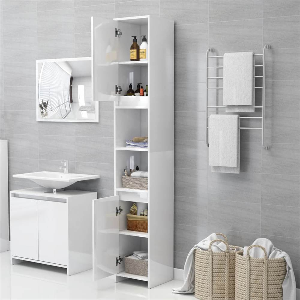 4 Piece Bathroom Furniture Set High Gloss White Chipboard
