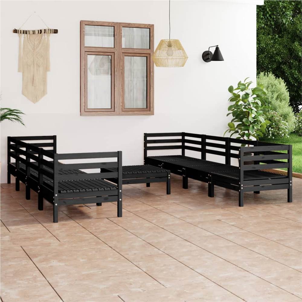 9 Piece Garden Lounge Set Black Solid Pinewood