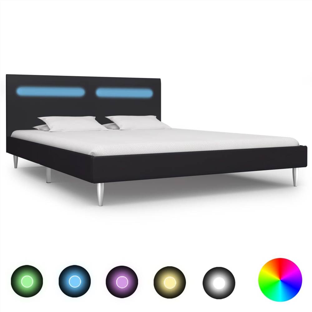 Bed Frame with LED Black Fabric 150x200 cm