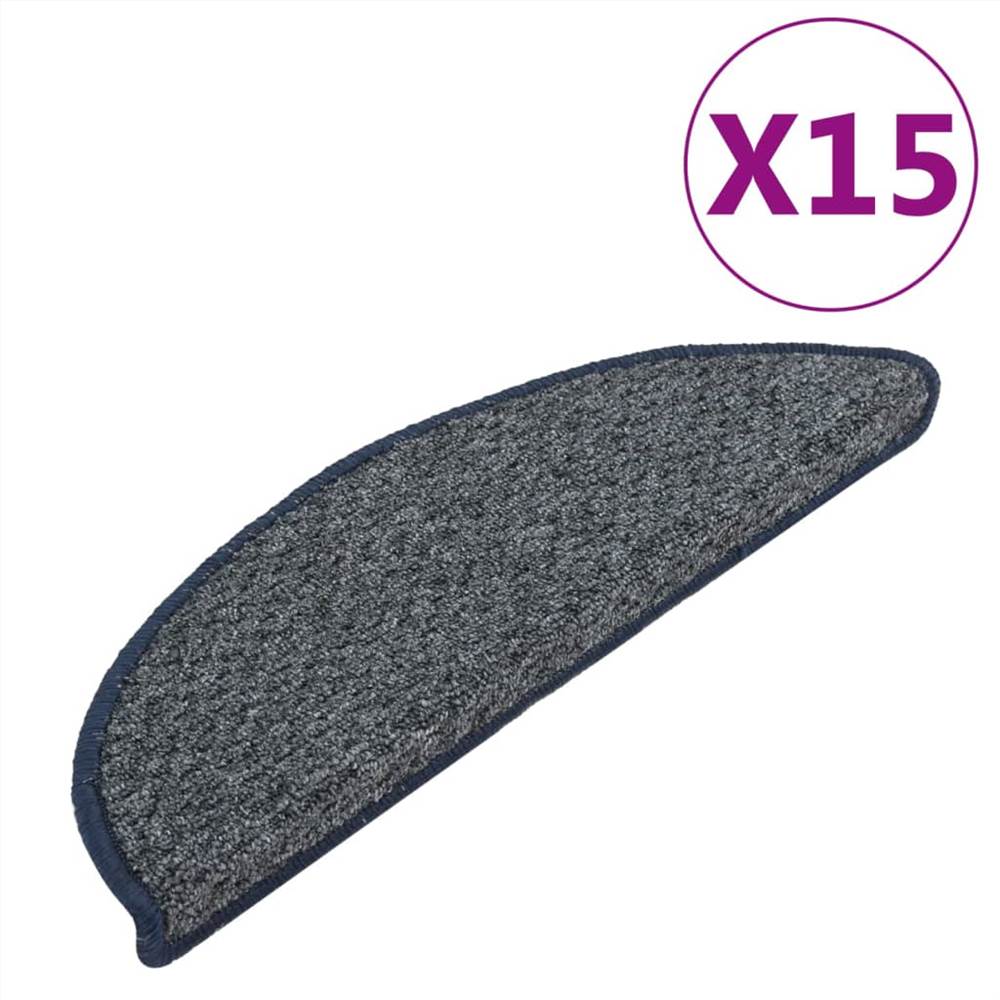 Carpet Stair Treads 15 pcs Dark Blue 56x20 cm
