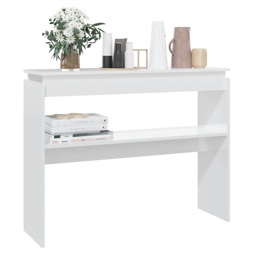 Console Table High Gloss White 102x30x80 cm Chipboard