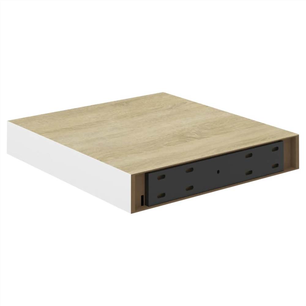 Floating Wall Shelves 2 pcs Oak and White 23x23.5x3.8 cm MDF