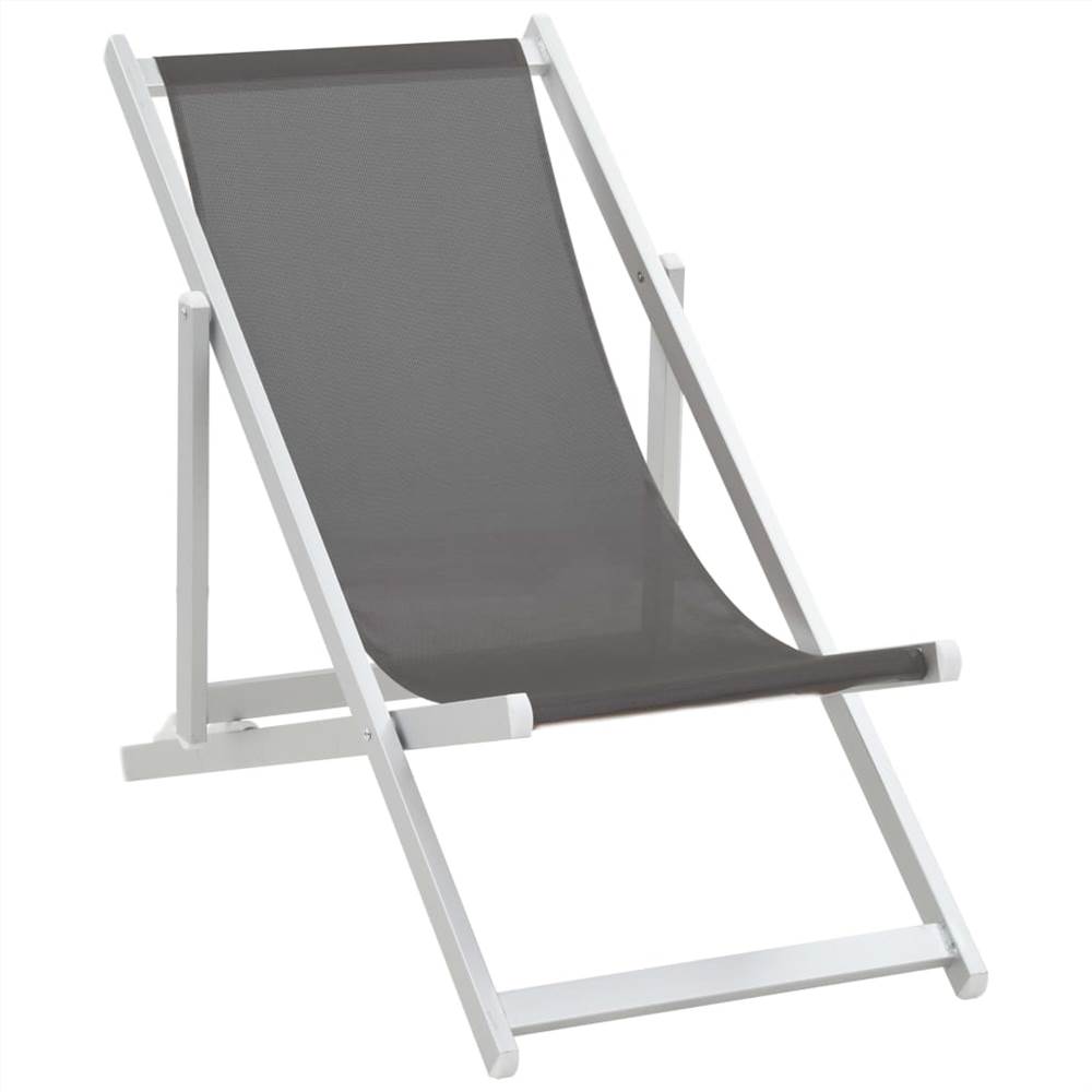 Folding Beach Chairs 2 pcs Aluminium and Textilene Grey
