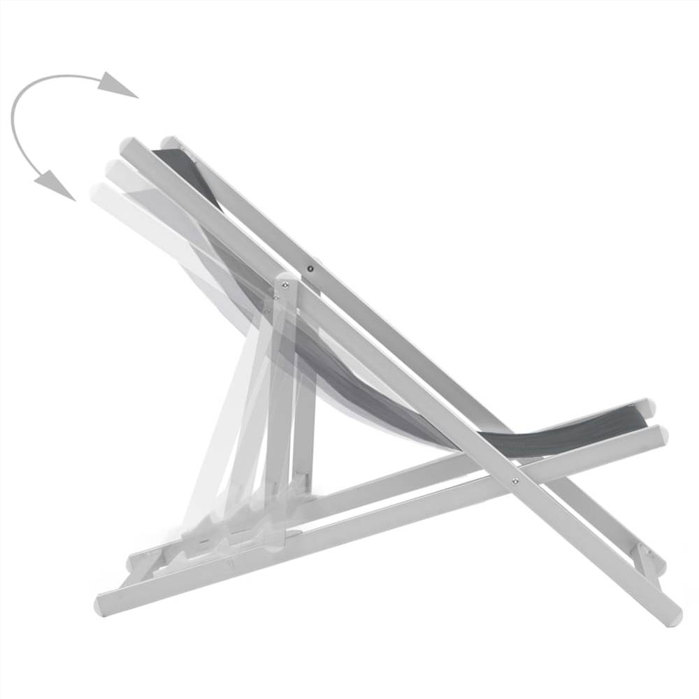 Folding Beach Chairs 2 pcs Aluminium and Textilene Grey