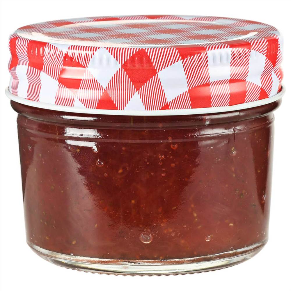 Glass Jam Jars with White and Red Lids 48 pcs 110 ml