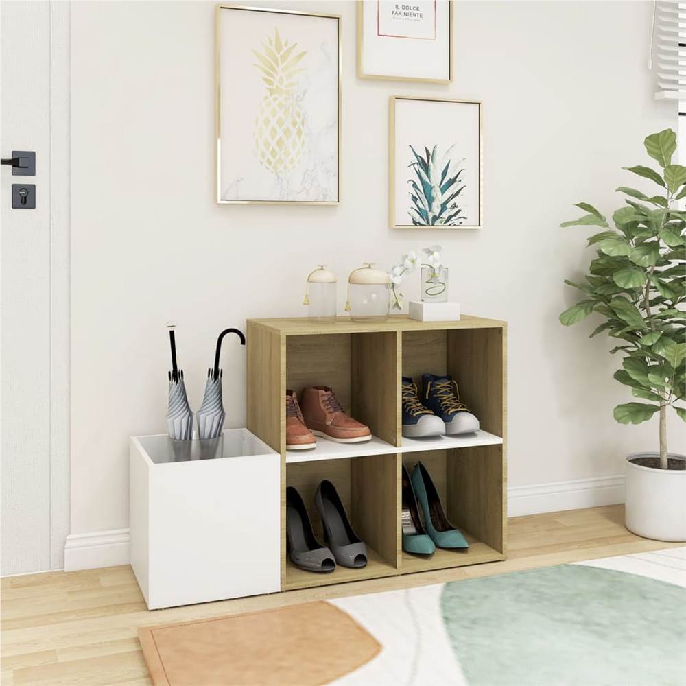 Hall Shoe Cabinet White and Sonoma Oak 105x35.5x70 cm Chipboard