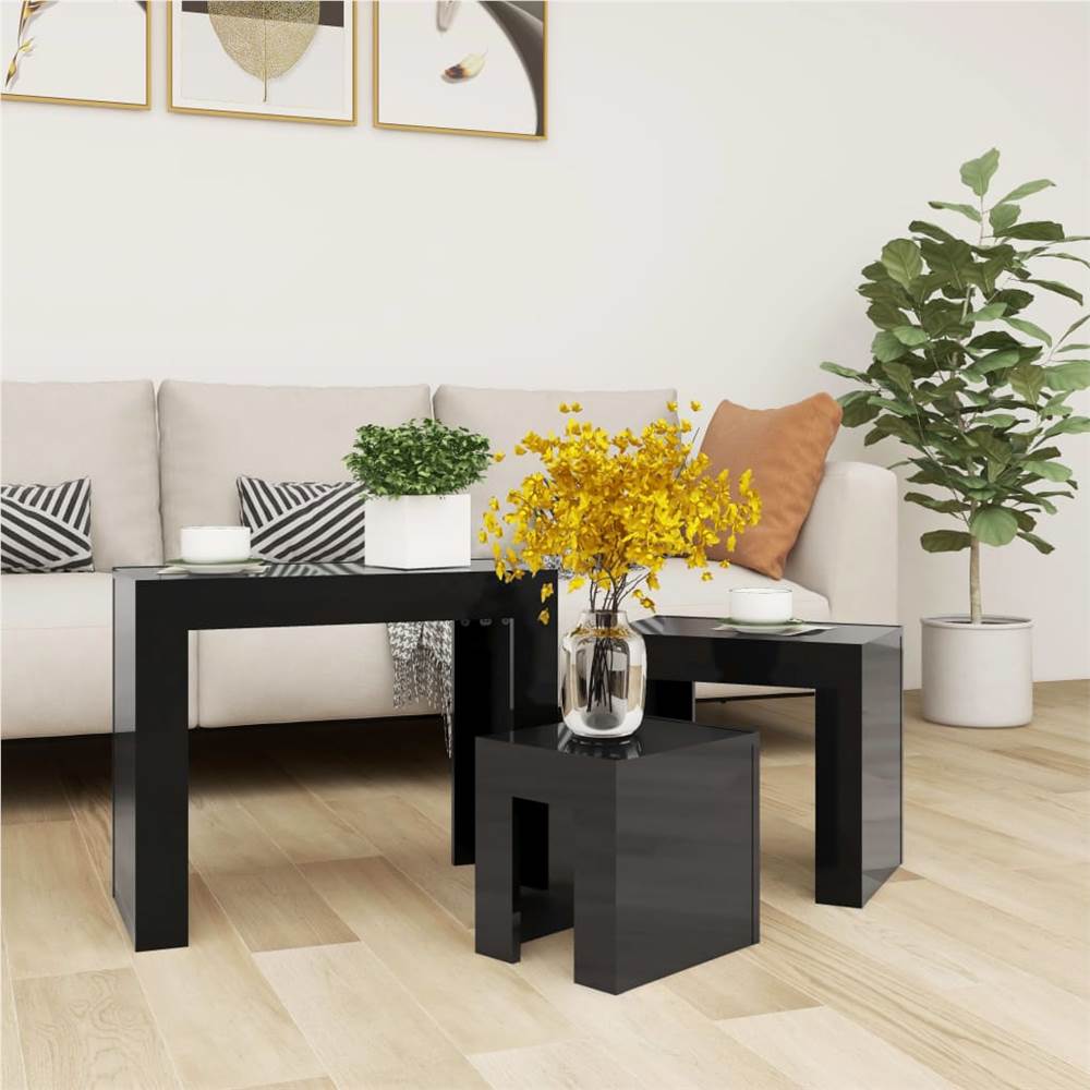 Nesting Coffee Tables 3 pcs High Gloss Black Chipboard