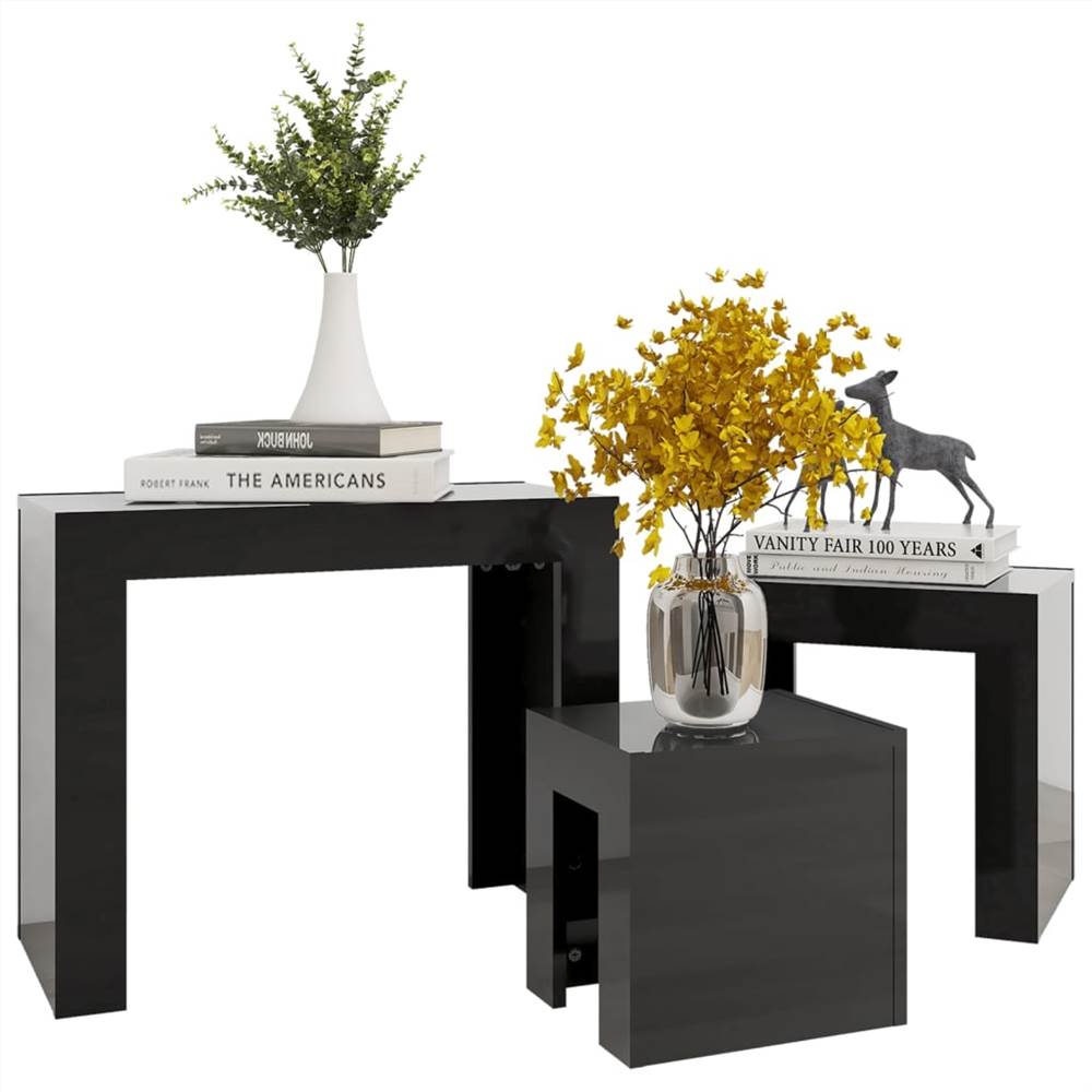 Nesting Coffee Tables 3 pcs High Gloss Black Chipboard