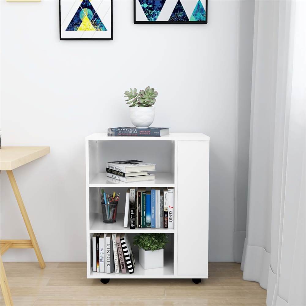 Rolling Cabinet High Gloss White 60x35x75 cm Chipboard