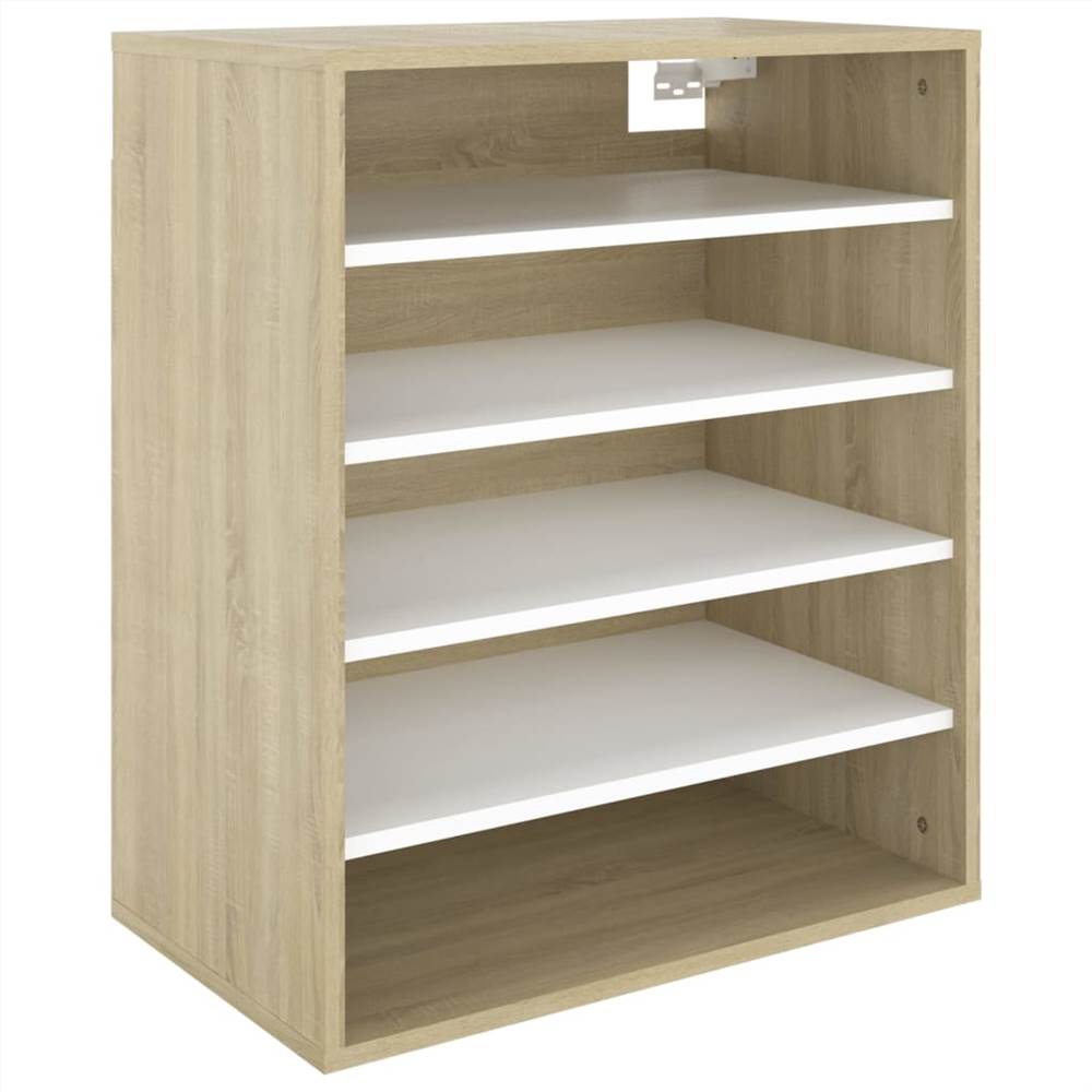Shoe Cabinet White and Sonoma Oak 60x35x70 cm Chipboard