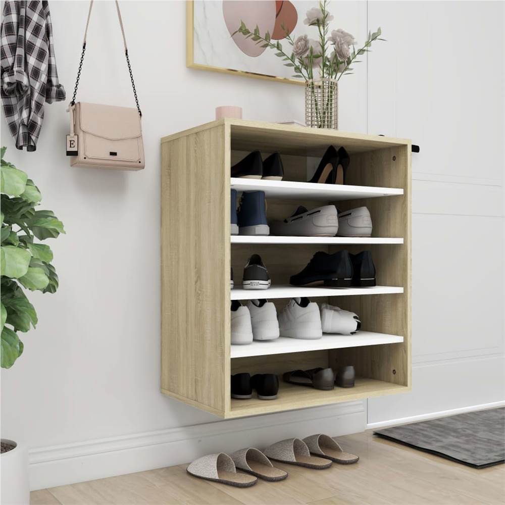 Shoe Cabinet White and Sonoma Oak 60x35x70 cm Chipboard