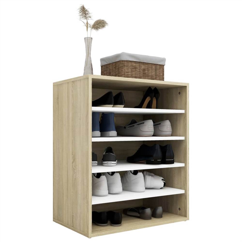 Shoe Cabinet White and Sonoma Oak 60x35x70 cm Chipboard