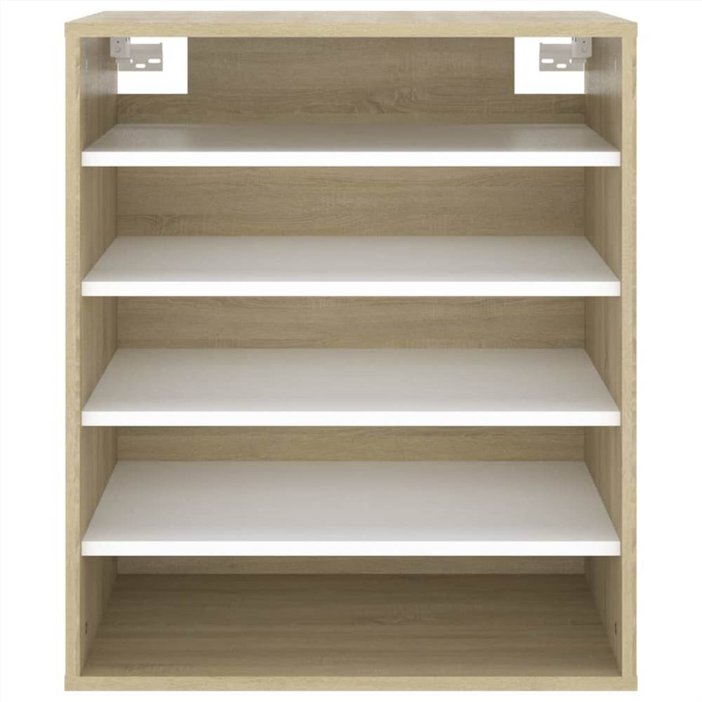 Shoe Cabinet White and Sonoma Oak 60x35x70 cm Chipboard