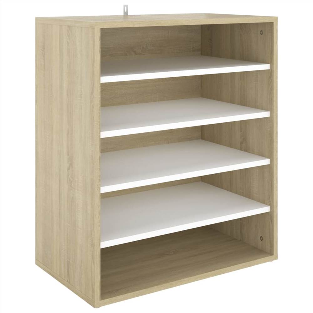 Shoe Cabinet White and Sonoma Oak 60x35x70 cm Chipboard