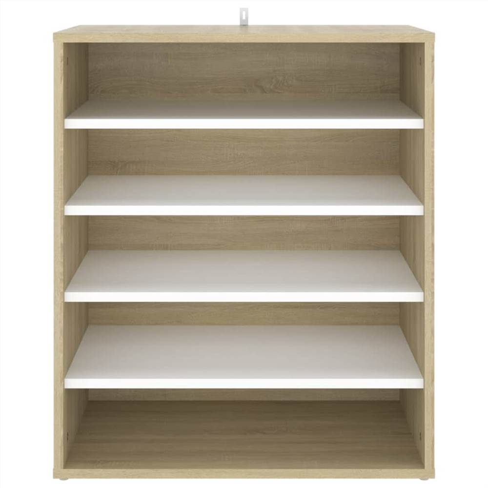 Shoe Cabinet White and Sonoma Oak 60x35x70 cm Chipboard