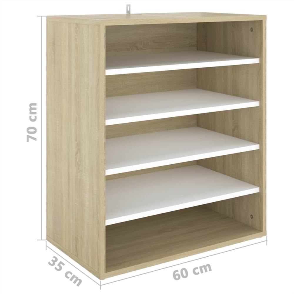 Shoe Cabinet White and Sonoma Oak 60x35x70 cm Chipboard