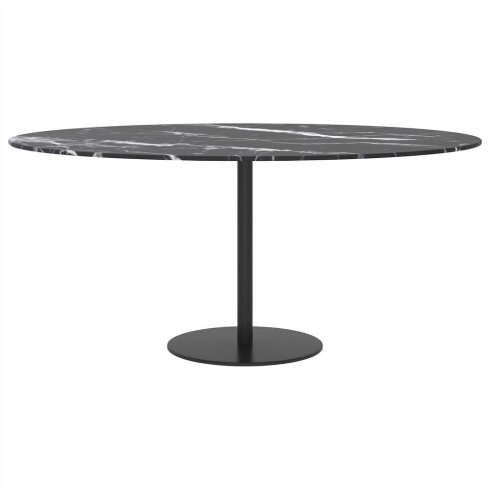 Table Top Black Ø90x1 cm Tempered Glass with Marble Design