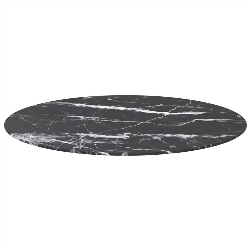 Table Top Black Ø90x1 cm Tempered Glass with Marble Design