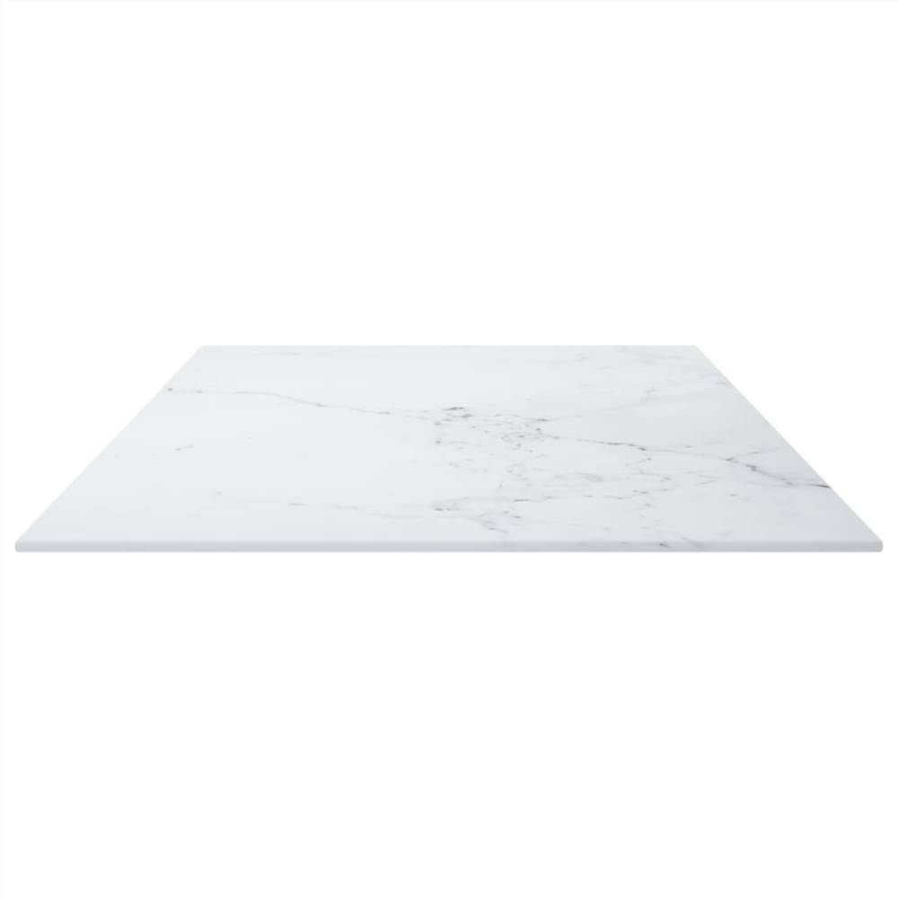 Table Top White 100x50 cm 6mm Tempered Glass with Marble Design