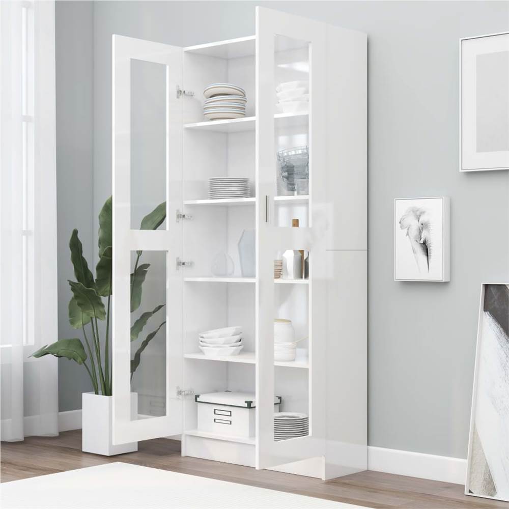 Vitrine Cabinet High Gloss White 82.5x30.5x185.5 cm Chipboard