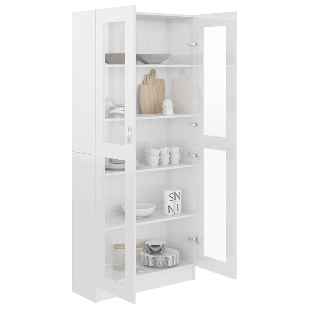 Vitrine Cabinet High Gloss White 82.5x30.5x185.5 cm Chipboard