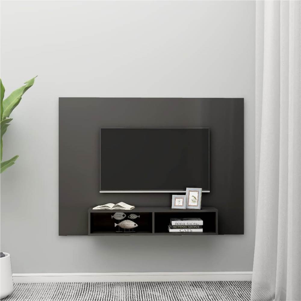 Wall TV Cabinet High Gloss Grey 135x23.5x90 cm Chipboard