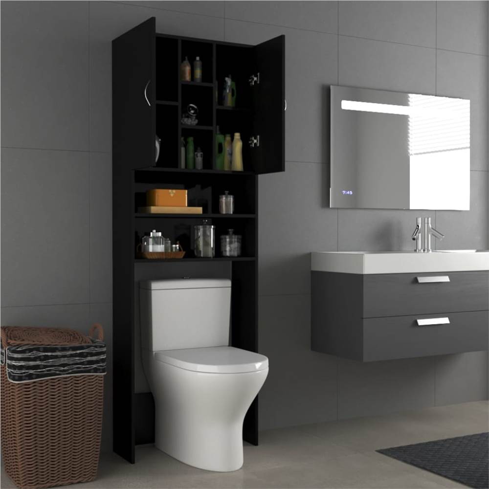 Washing Machine Cabinet High Gloss Black 64x25.5x190 cm