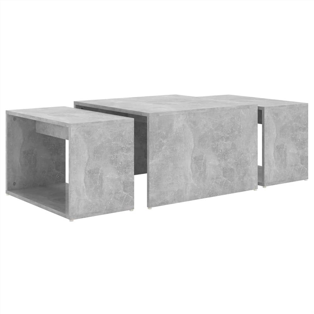 3 Piece Nesting Coffee Table Set Concrete Grey 60x60x30 cm