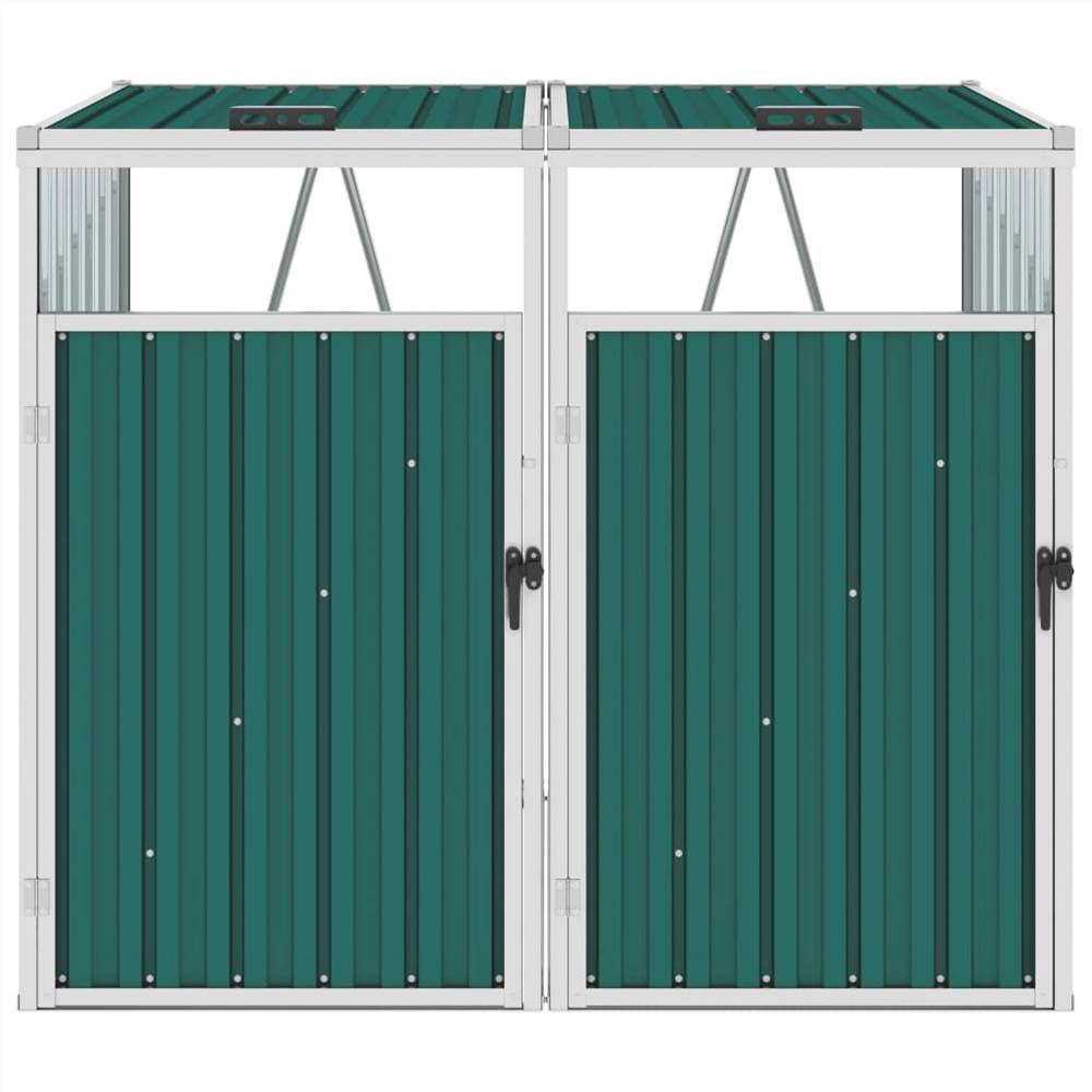 Double Garbage Bin Shed Green 143x81x121 cm Steel