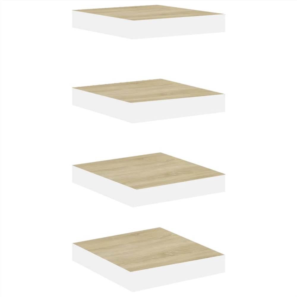 Floating Wall Shelves 4 pcs Oak and White 23x23.5x3.8 cm MDF