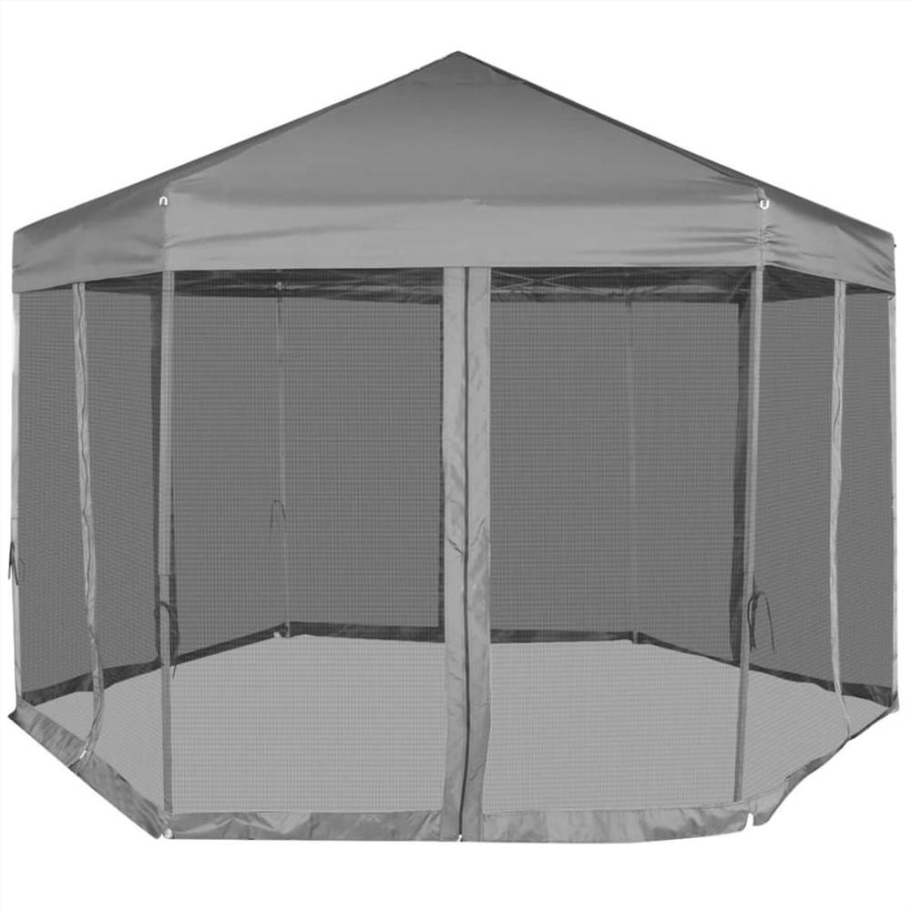 Hexagonal Pop-Up Marquee with 6 Sidewalls Grey 3.6x3.1 m